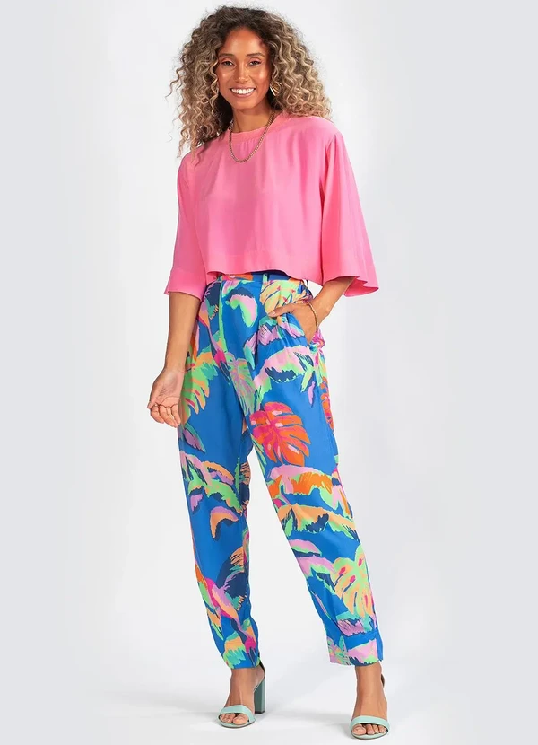 Farm - Blusa Cropped em Viscose Rosa 3