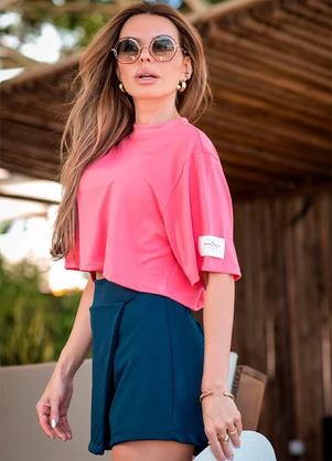 Hiatto Confecção - Blusa Cropped Leve Despojada Rosa - HIATTO CONFECÇÃO