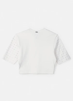Authoria - Blusa Cropped Off White com Strass Branco - AUTHORIA