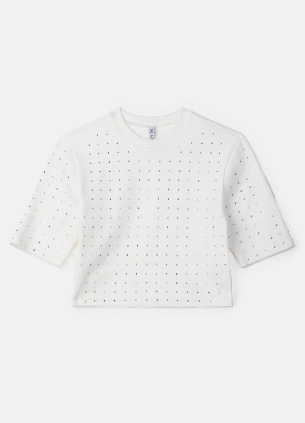Authoria - Blusa Cropped Off White com Strass Branco