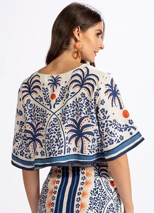 Farm - Blusa Cropped Tarde de Verão Azul - FARM