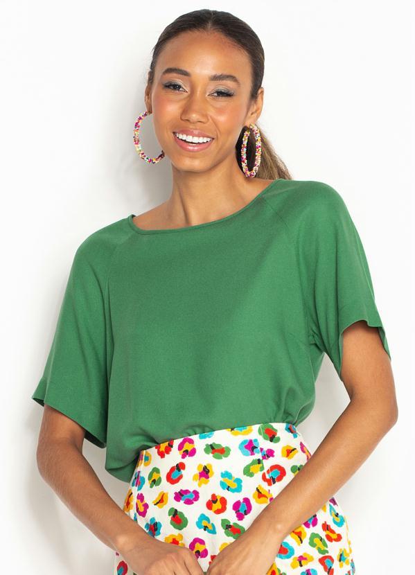 Farm - Blusa de Crepe Manga Curta Básica Verde