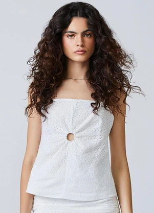 Authoria - Blusa de Laise com Detalhe de Argola Branco - AUTHORIA