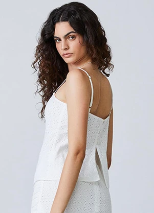 Authoria - Blusa de Laise com Detalhe de Argola Branco - AUTHORIA
