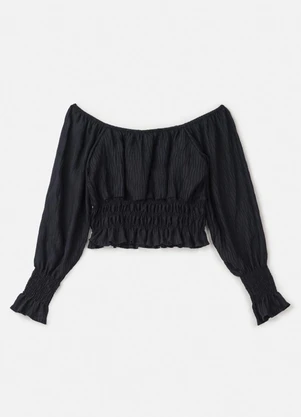 Authoria - Blusa de Lastex Preta Manga Longa Preto - AUTHORIA