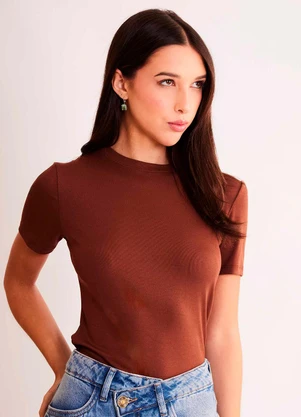 Sofie - Blusa de Manga Curta After Dusk em Ribana Marrom - SOFIE