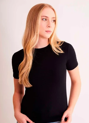 Sofie - Blusa de Manga Curta After Dusk em Ribana Preto - SOFIE