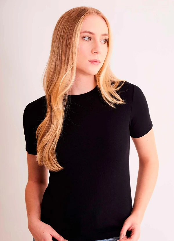 Sofie - Blusa de Manga Curta After Dusk em Ribana Preto