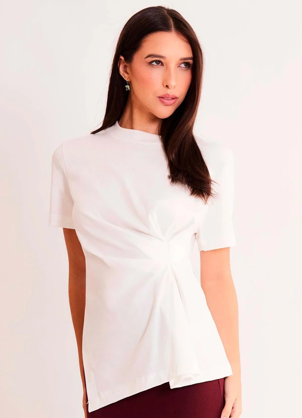 Sofie - Blusa de Manga Curta Allure em Meia Malha Branco