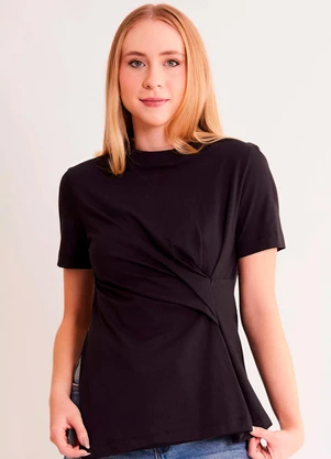 Sofie - Blusa de Manga Curta Allure em Meia Malha Preto - SOFIE