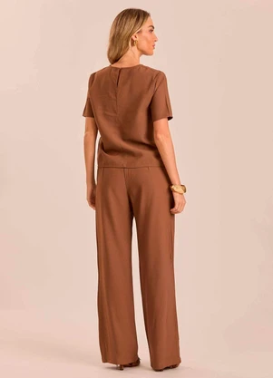 Doce Trama - Blusa de Manga Curta em Alfaiataria Marrom - DOCE TRAMA
