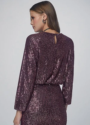 Authoria - Blusa de Paetê Rosê Manga Longa Roxo - AUTHORIA