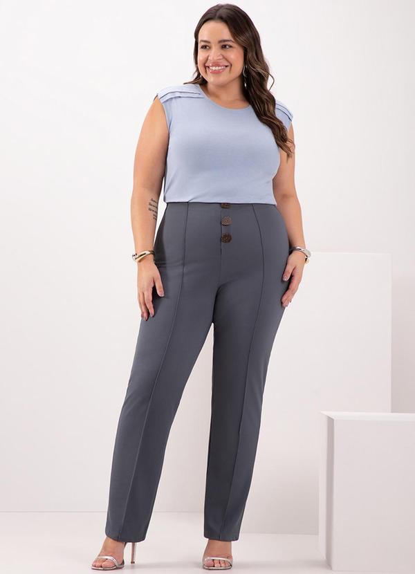 Lunender Mais Mulher - Blusa em Malha Crepe com Gola Redonda Azul 2