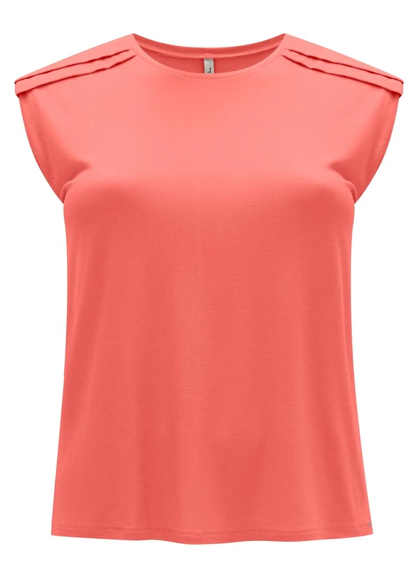 Lunender Mais Mulher - Blusa em Malha Crepe com Gola Redonda Laranja