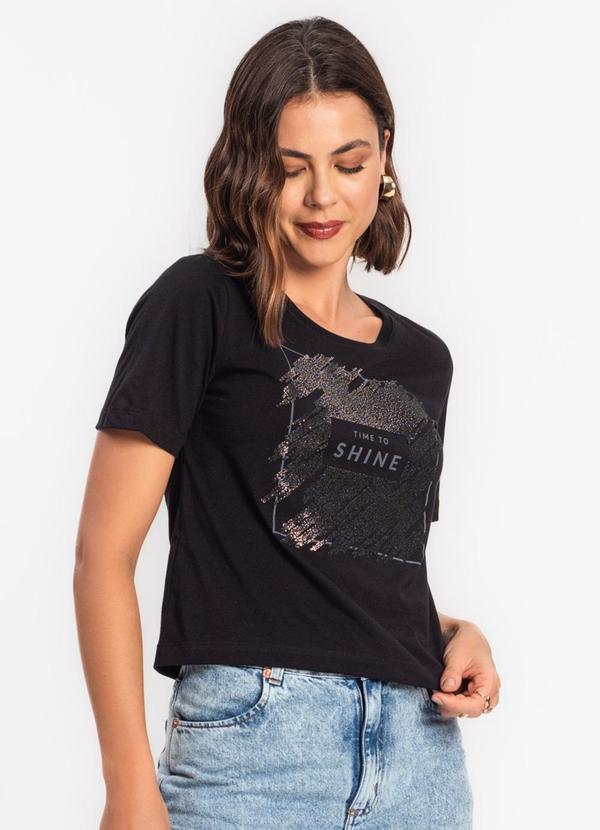Rovitex - Blusa Estampada Feminina em Meia Malha Preto