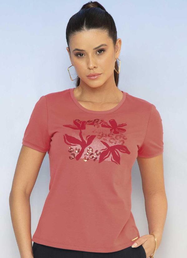Cativa - Blusa Feminina em Meia Malha Estampada Rosa