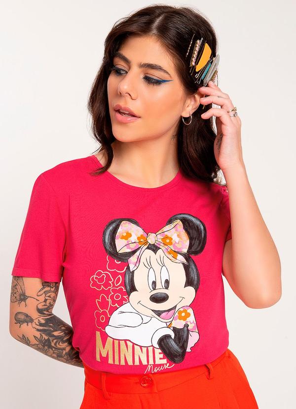 Disney - Blusa Feminina Estampa Metalizada Minnie Rosa