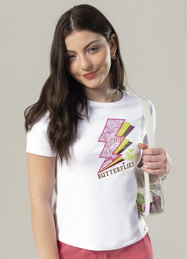 Bjoe - Blusa Feminina Estampada com Fóil Juvenil Branco