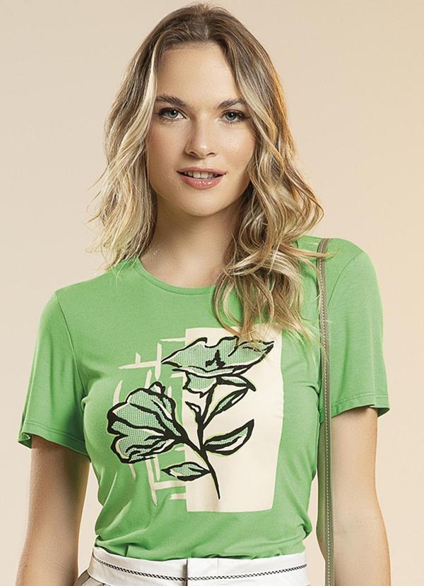 Habana Blusa Feminina Estampada com Glitter Verde