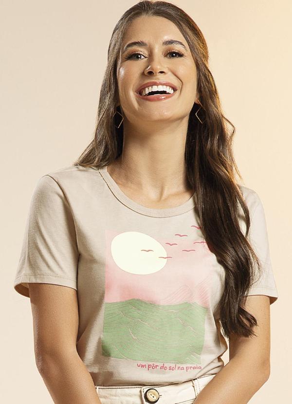 Habana - Blusa Feminina Estampada com Puff Bege