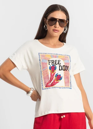 Rovitex - Blusa Feminina Manga Curta Bege - ROVITEX