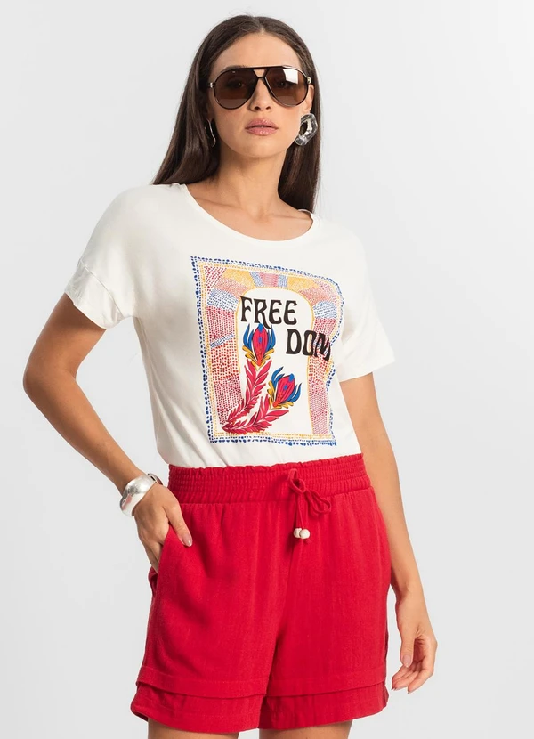 Rovitex - Blusa Feminina Manga Curta Bege 2