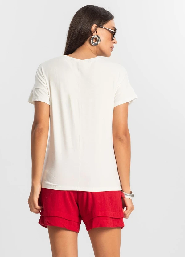 Rovitex - Blusa Feminina Manga Curta Bege 3