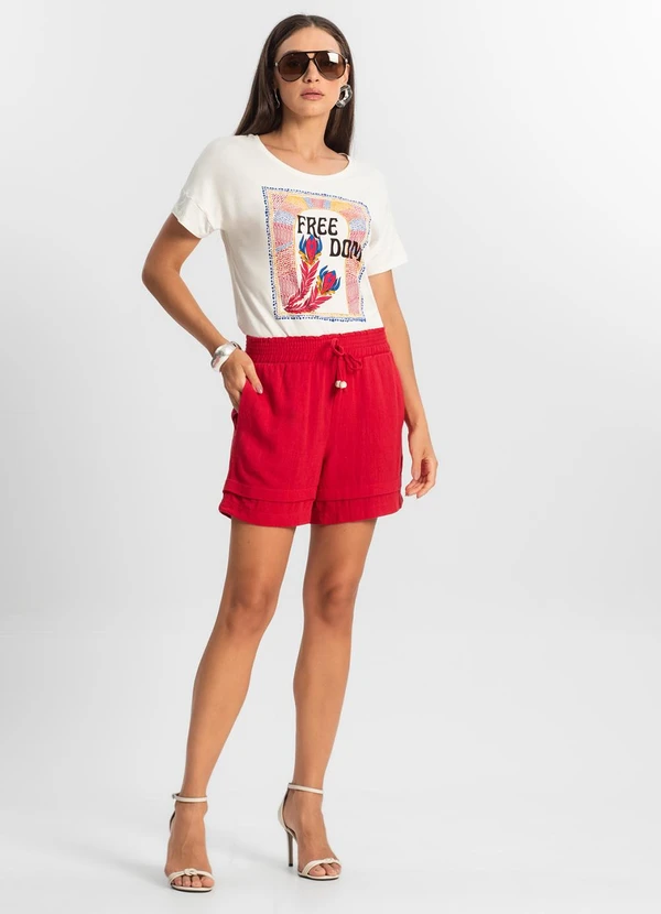 Rovitex - Blusa Feminina Manga Curta Bege 4