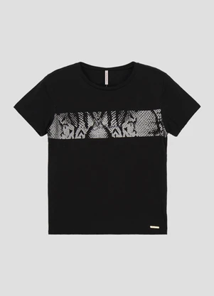 Cereja Rosa - Blusa Feminina Manga Curta em Meia Malha Preto - CEREJA ROSA
