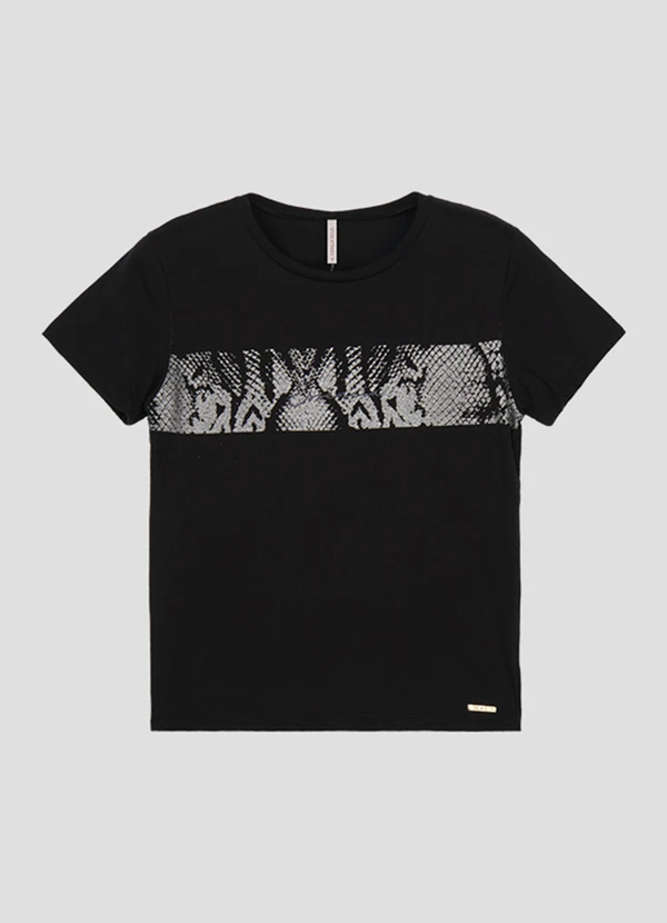 Cereja Rosa - Blusa Feminina Manga Curta em Meia Malha Preto