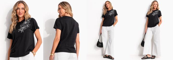 Blusa Flor Branca em Relevo em Malha de Algodão