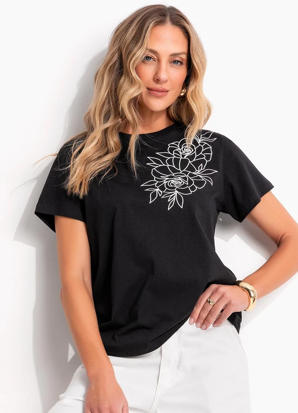 Quintess - Blusa Flor Branca em Relevo em Malha de Algodão 6