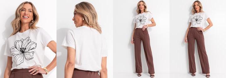 Blusa Flor Preta em Relevo em Malha de Algodo