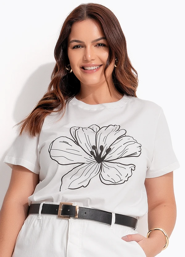 Quintess - Blusa Flor Preta em Relevo em Malha de Algodão 6