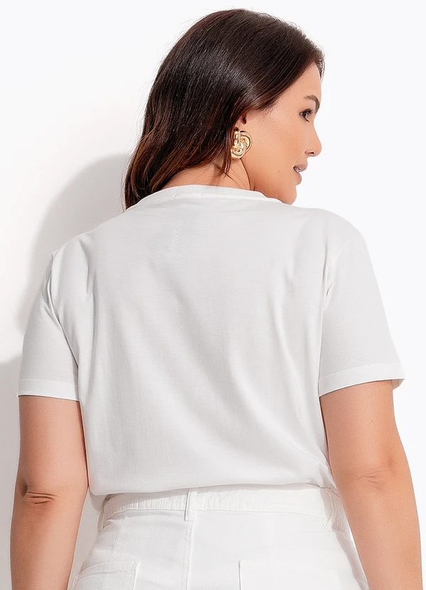 Quintess - Blusa Flor Preta em Relevo em Malha de Algodão 7