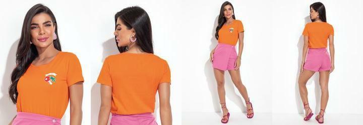 Blusa Laranja em Malha de Algodo