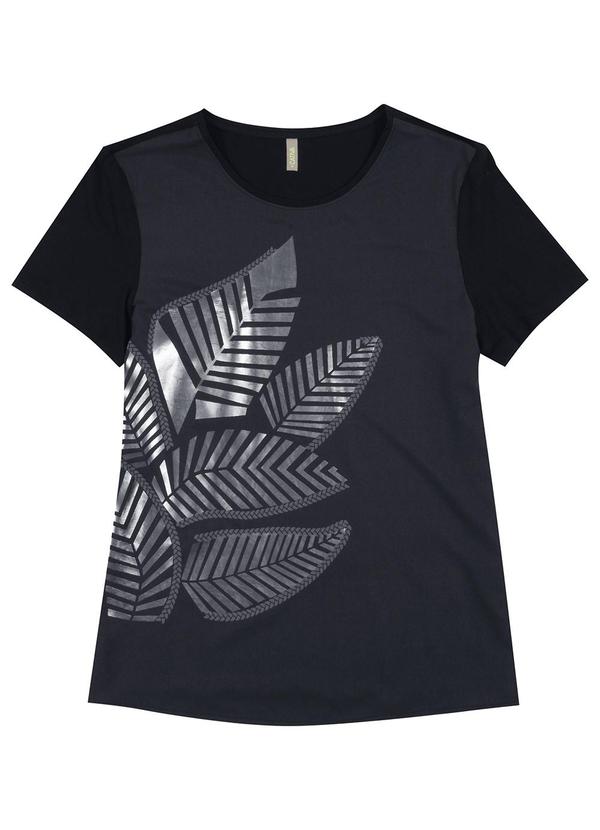 Cativa - Blusa Manga Curta Estampada Preto
