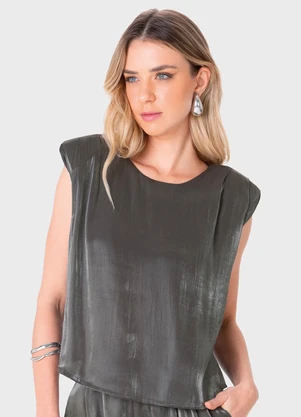 Enfim - Blusa Muscle Tee Acetinada Glow Cinza Grafite - ENFIM