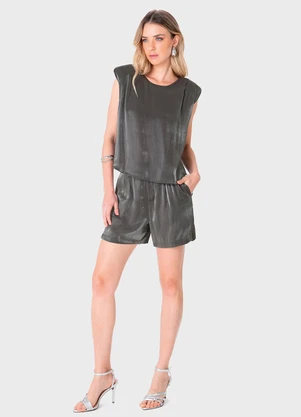 Enfim - Blusa Muscle Tee Acetinada Glow Cinza Grafite - ENFIM