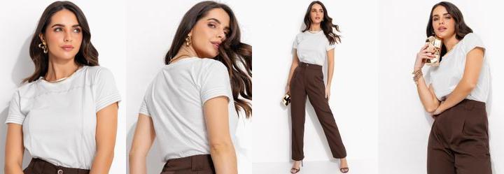 Blusa Off White em Malha de Algodo Penteado