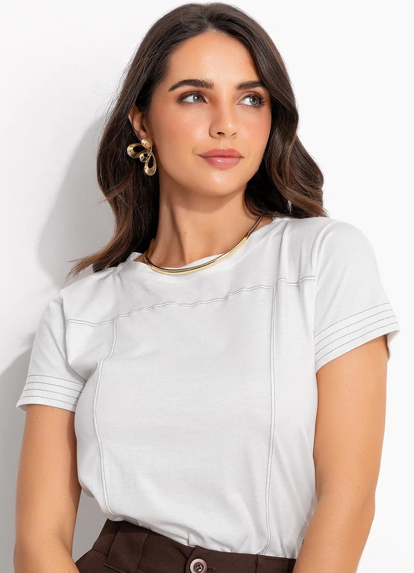 Quintess - Blusa Off White em Malha de Algodão Penteado