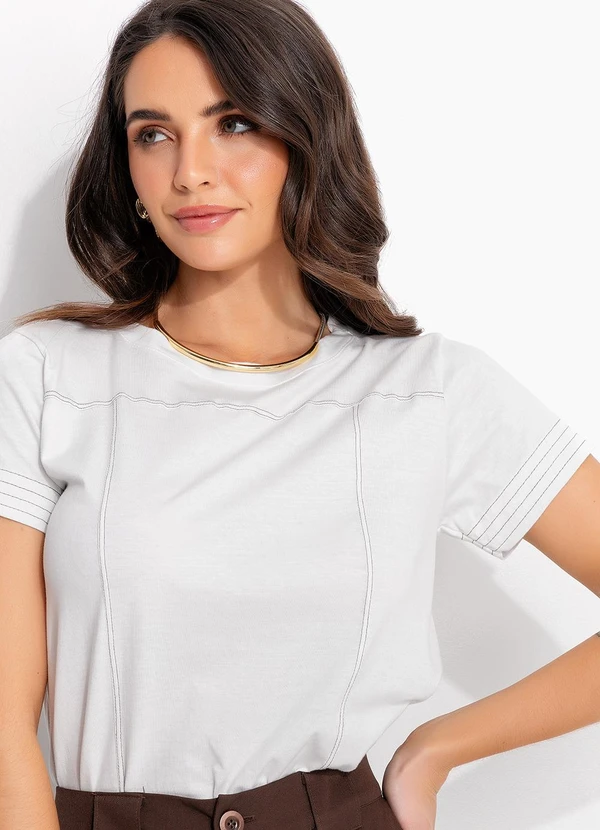 Quintess - Blusa Off White em Malha de Algodão Penteado 2