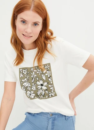 bonprix - Blusa Off White em Malha de Algodão Penteado - BONPRIX