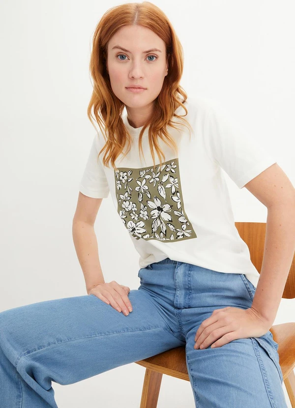 bonprix - Blusa Off White em Malha de Algodão Penteado 3