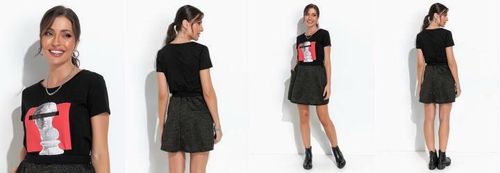 Blusa Preto em Malha de Algodo