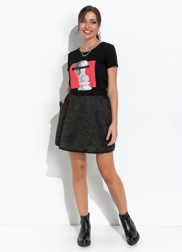 Moda Pop - Blusa Preto em Malha de Algodão 3