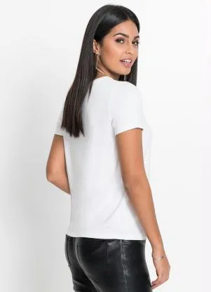 bonprix - Blusa T-Shirt com Estampa Branca - BONPRIX