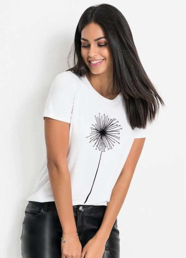 bonprix - Blusa T-Shirt com Estampa Branca
