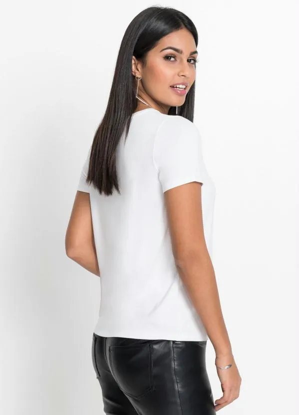 bonprix - Blusa T-Shirt com Estampa Branca 2