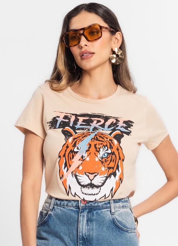 Select - Blusa T-Shirt Feminina Estampada Bege